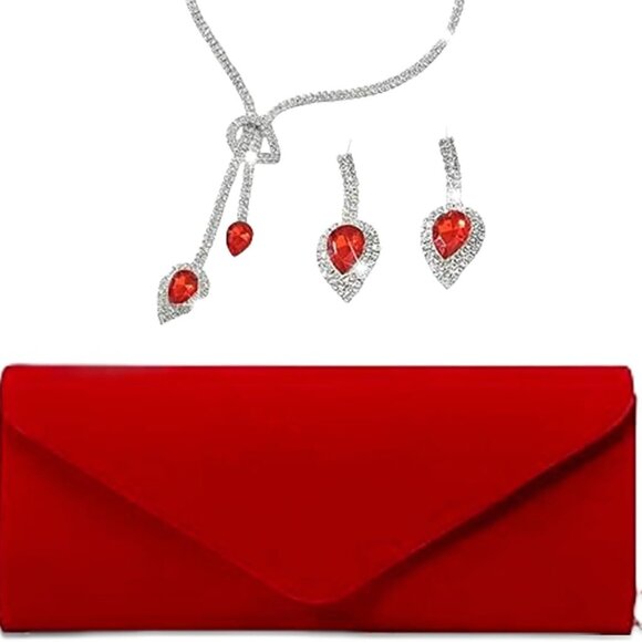 Women Evening Handbag Set with Rhinestone Jewelry Clutch & Accessories - Picture 1 of 7